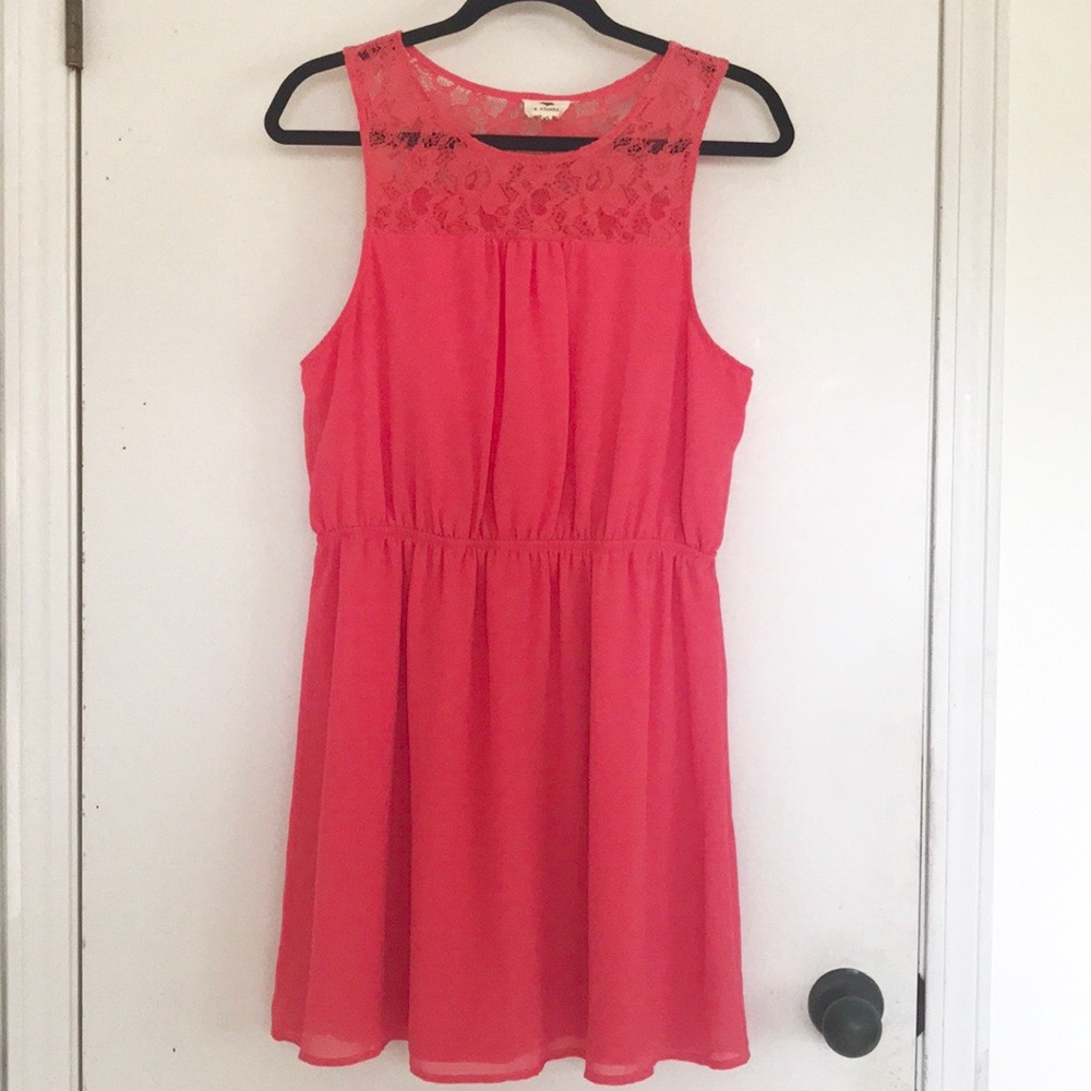 Casual Floral Lace Cutout Pink Dress